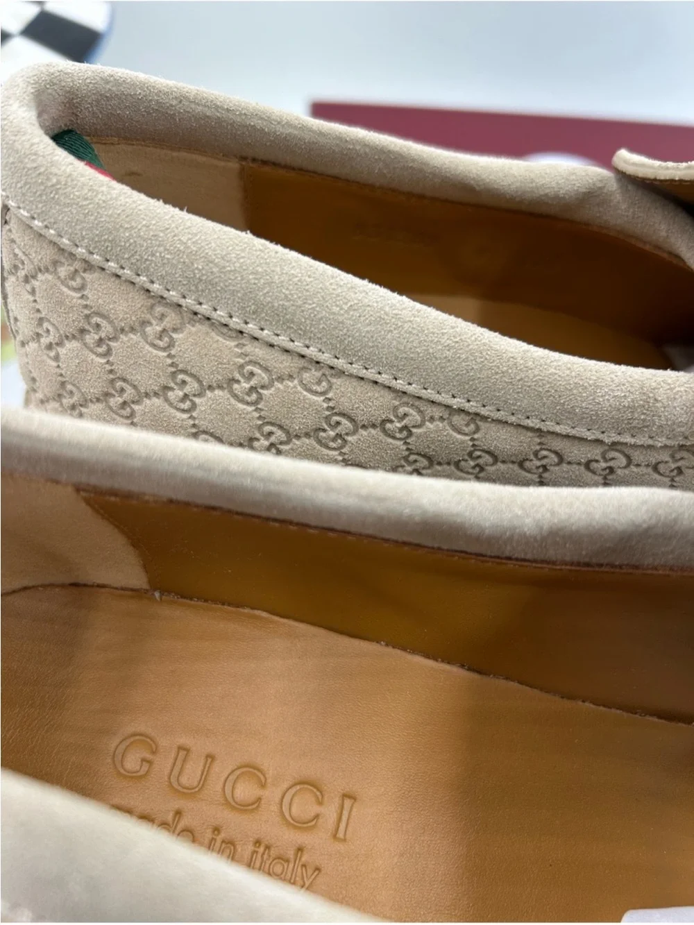 Men’s Gucci suede GG monogram web loafer size 9, fit 9.5 US made in Italy